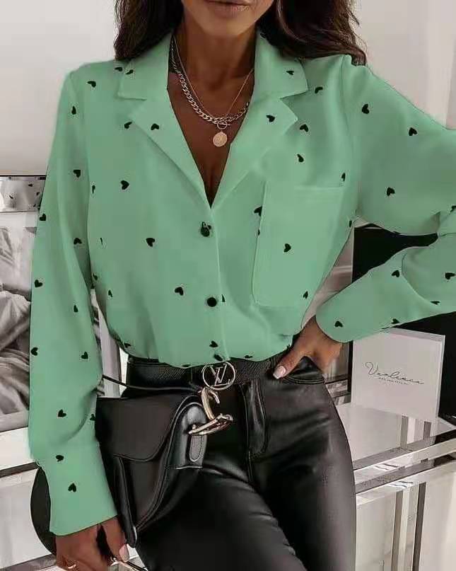 Slim Button Polka Dot Long-Sleeved Shirt Top Women's