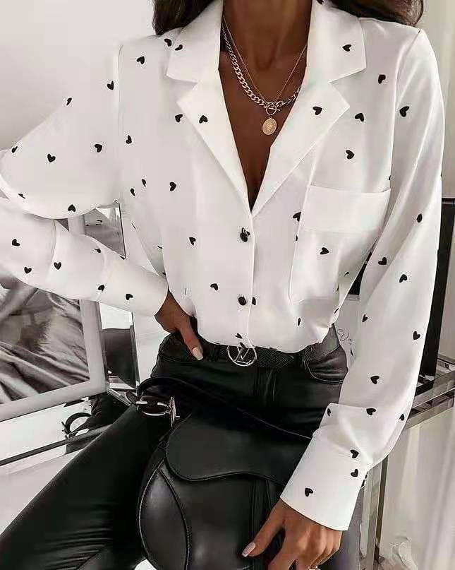 Slim Button Polka Dot Long-Sleeved Shirt Top Women's