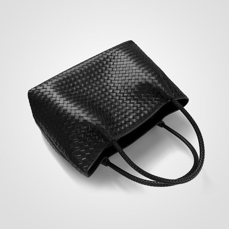 Cowhide Hand-Woven Basket Handbag with Soft Handle for Women