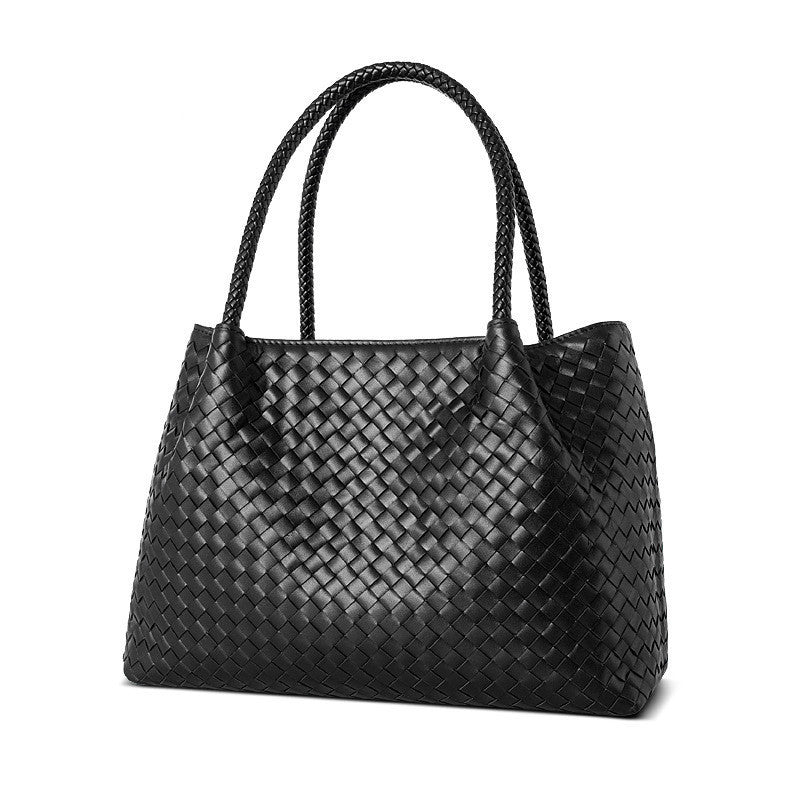 Cowhide Hand-Woven Basket Handbag with Soft Handle for Women