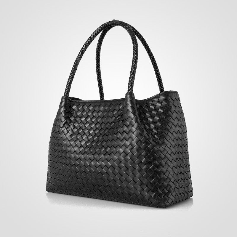 Cowhide Hand-Woven Basket Handbag with Soft Handle for Women