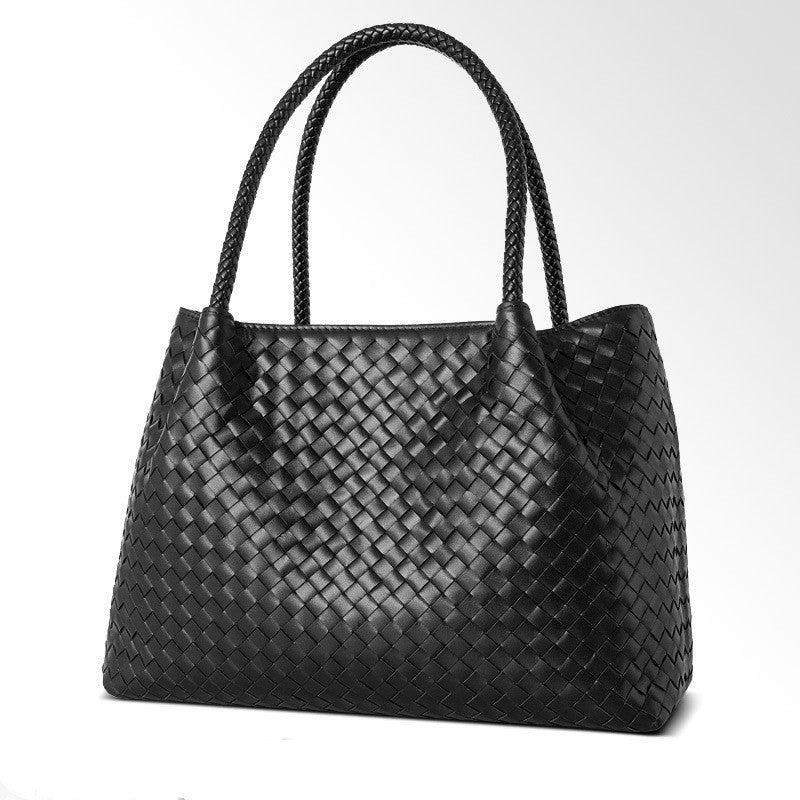 Cowhide Hand-Woven Basket Handbag with Soft Handle for Women