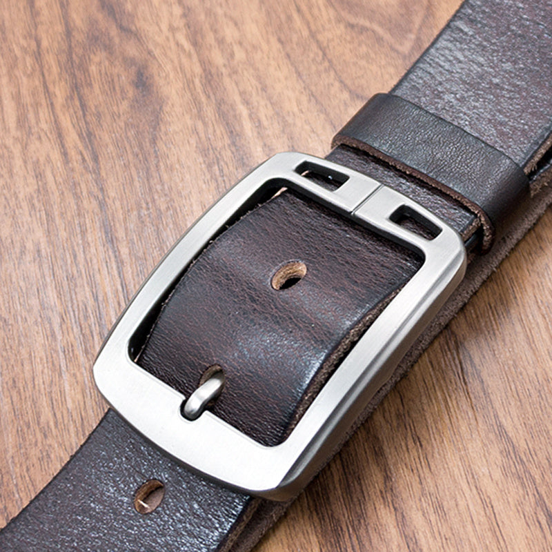 Handmade Retro Soft Leather Pin Buckle Belt for Men in Black & Brown