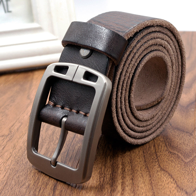 Handmade Retro Soft Leather Pin Buckle Belt for Men in Black & Brown