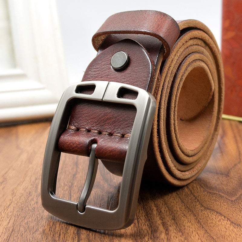 Handmade Retro Soft Leather Pin Buckle Belt for Men in Black & Brown