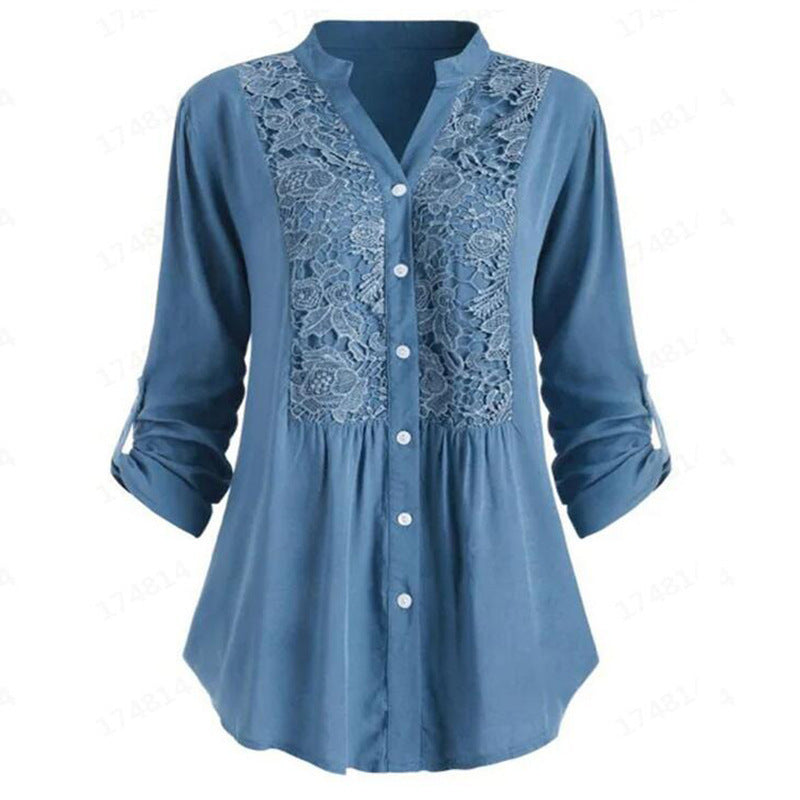 European And American Women's Long-sleeved V-neck Shirt