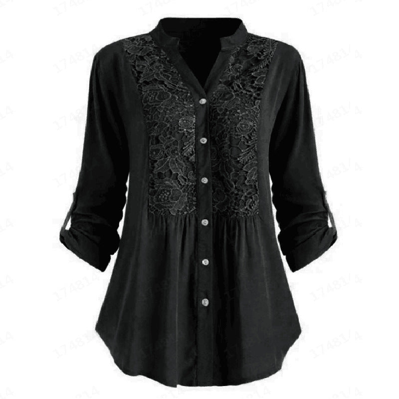 European And American Women's Long-sleeved V-neck Shirt