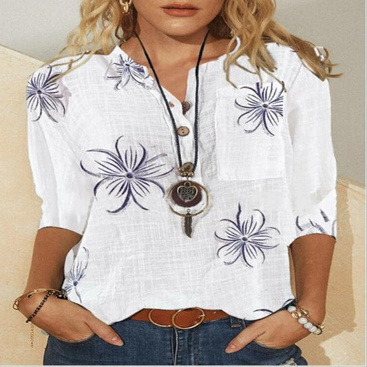Printed Long-Sleeved Fashion Plus Size Shirt