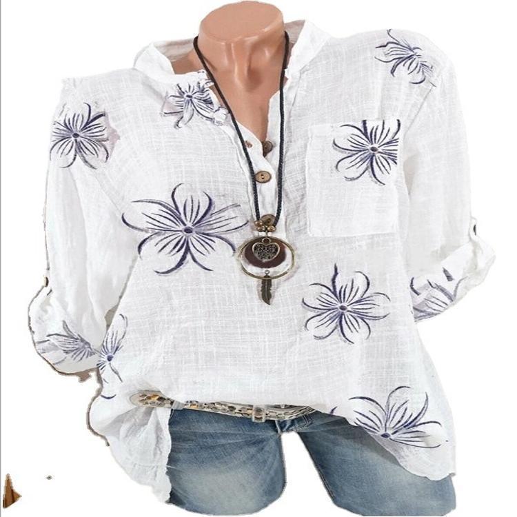 Printed Long-Sleeved Fashion Plus Size Shirt