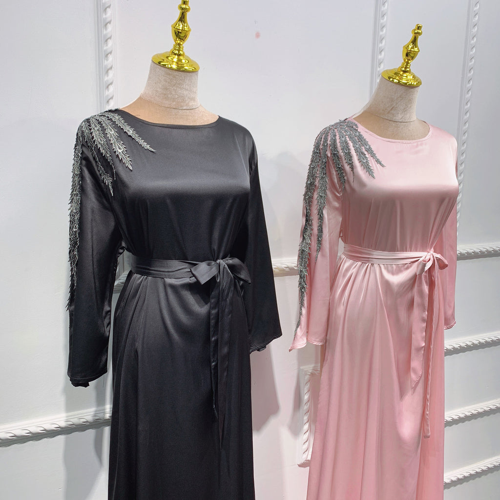 Loriya Middle East Classy Embroidered Sleeve Velvet Cardigan Dress for Women