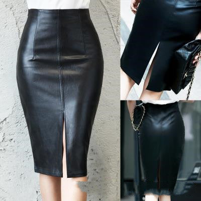 Jupe-robe en similicuir PU noir pour femme