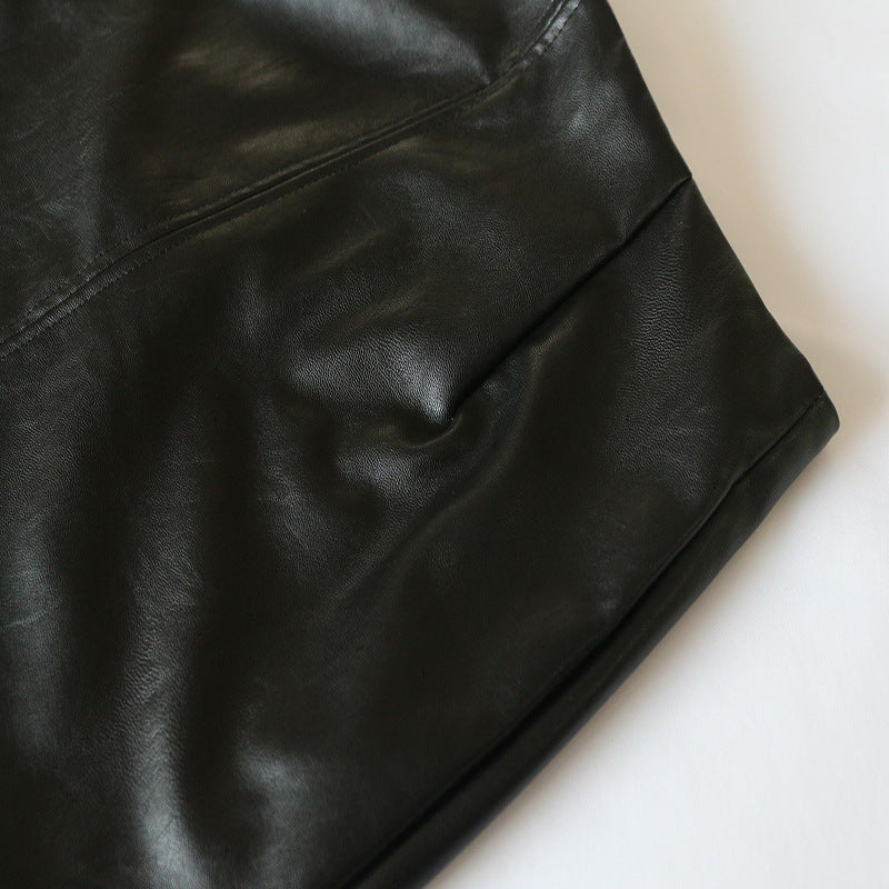 Jupe-robe en similicuir PU noir pour femme