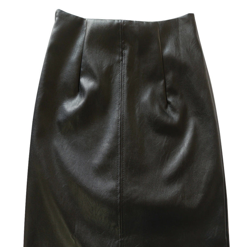 Jupe-robe en similicuir PU noir pour femme