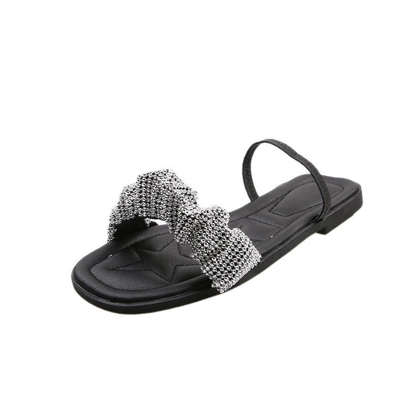 Fairy Black Rhinestone Stiletto Slippers with Heel Options