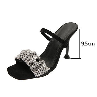 Fairy Black Rhinestone Stiletto Slippers with Heel Options