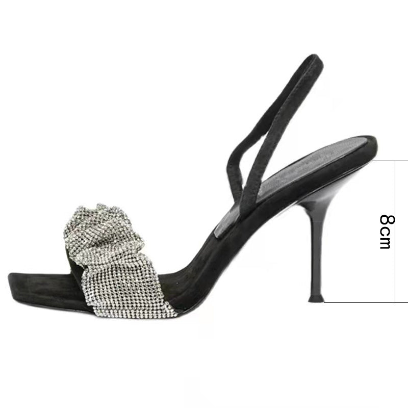 Fairy Black Rhinestone Stiletto Slippers with Heel Options