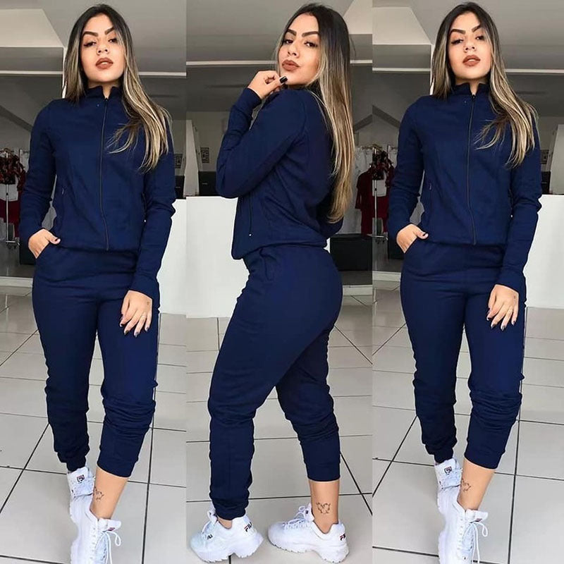 Women’s Long Sleeve Twinset Pantsuit Two-Piece Casual Fitness Set