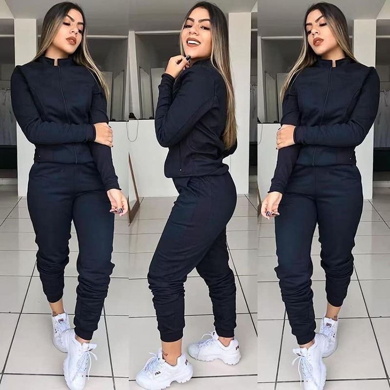 Women’s Long Sleeve Twinset Pantsuit Two-Piece Casual Fitness Set