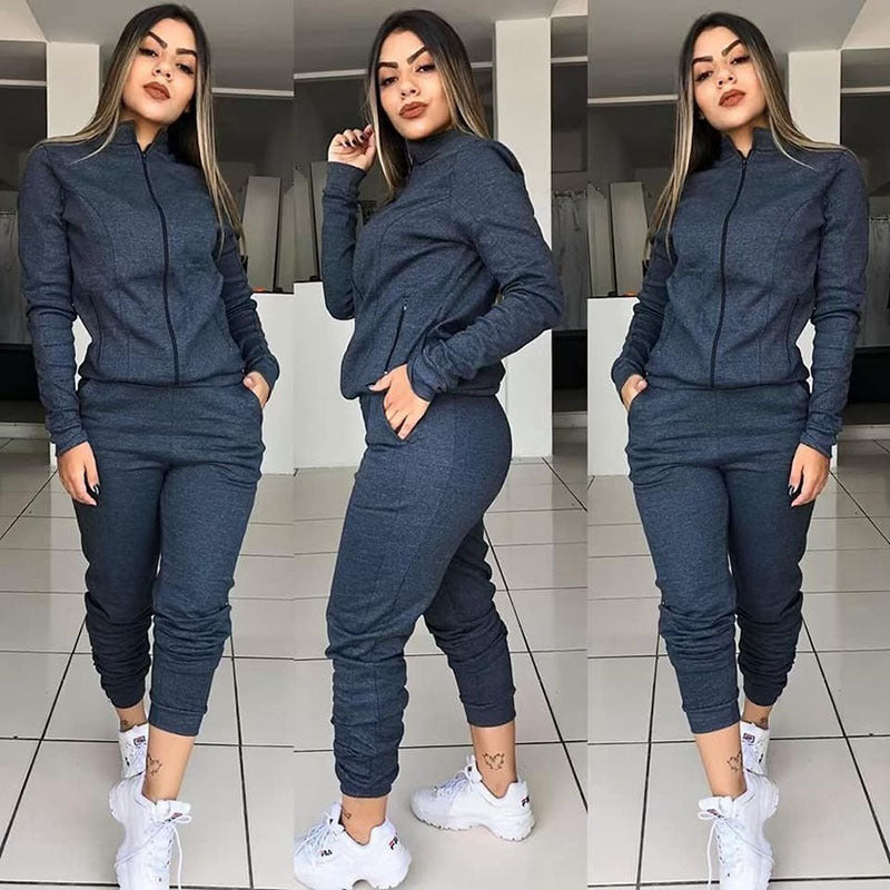 Women’s Long Sleeve Twinset Pantsuit Two-Piece Casual Fitness Set