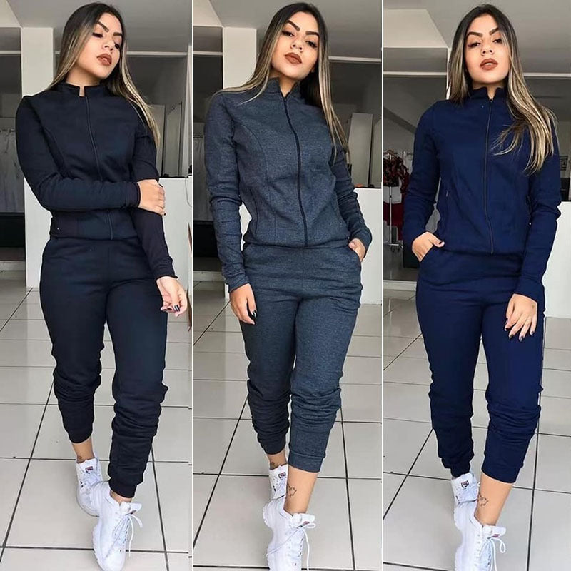 Women’s Long Sleeve Twinset Pantsuit Two-Piece Casual Fitness Set