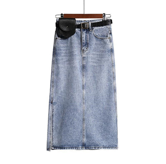Skirt High Waist Slimming Loose Hem Slit A-Line Skirt Female Spring And Autumn Korean Denim Skirt