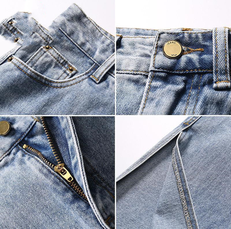 Jupe trapèze en jean bleu clair taille haute fendue pour le printemps et l'automne