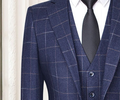 Male Three-Piece Slim Plaid Suit Business Casual Formal Wear Wedding Dress Best Man