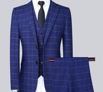 Male Three-Piece Slim Plaid Suit Business Casual Formal Wear Wedding Dress Best Man