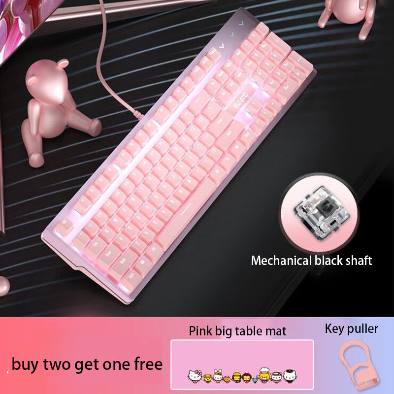 Ensemble clavier et souris mécanique filaire rose avec commutateurs verts et rouges pour le jeu