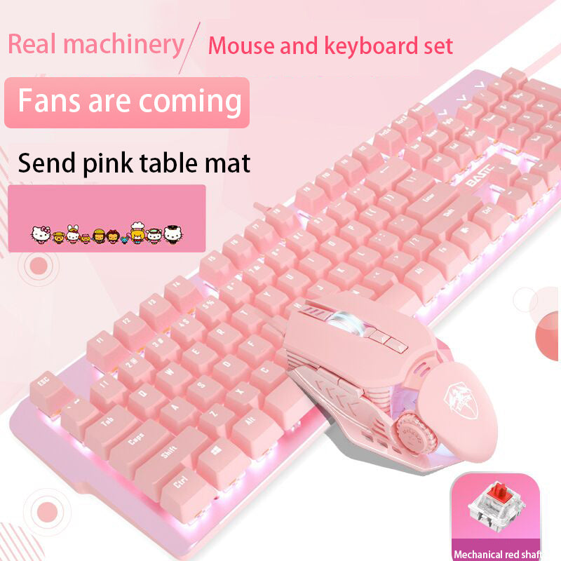 Ensemble clavier et souris mécanique filaire rose avec commutateurs verts et rouges pour le jeu