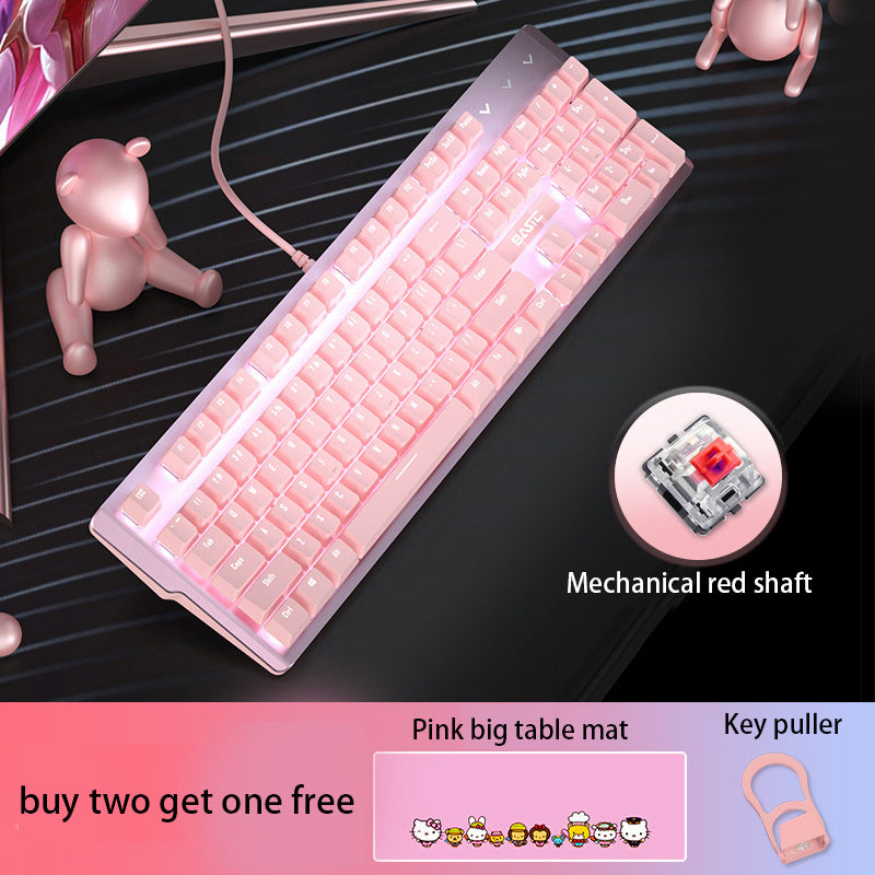 Ensemble clavier et souris mécanique filaire rose avec commutateurs verts et rouges pour le jeu