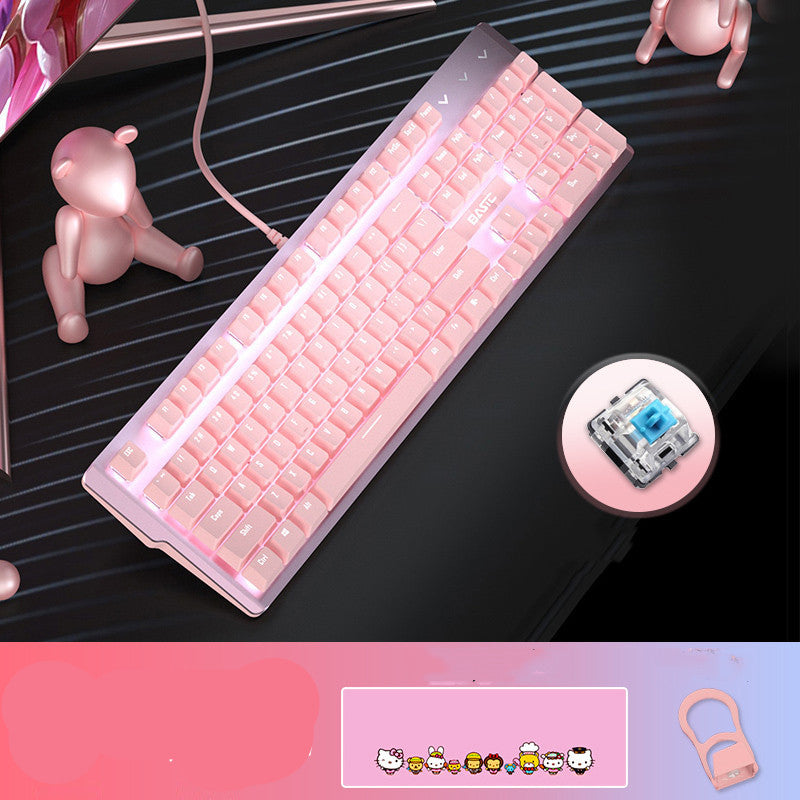 Ensemble clavier et souris mécanique filaire rose avec commutateurs verts et rouges pour le jeu