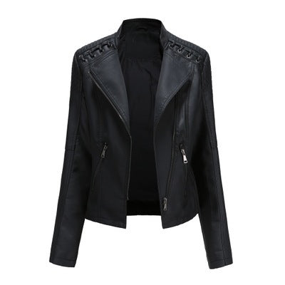 Women’s Slim Short PU Leather Motorcycle Jacket