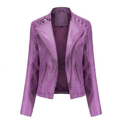 Women’s Slim Short PU Leather Motorcycle Jacket