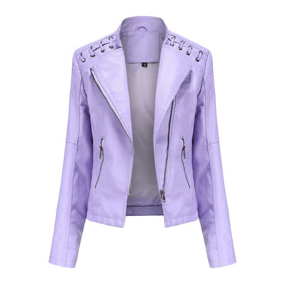 Women’s Slim Short PU Leather Motorcycle Jacket