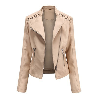 Women’s Slim Short PU Leather Motorcycle Jacket