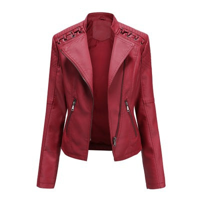 Women’s Slim Short PU Leather Motorcycle Jacket