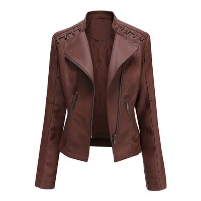 Women’s Slim Short PU Leather Motorcycle Jacket