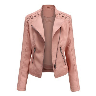 Women’s Slim Short PU Leather Motorcycle Jacket