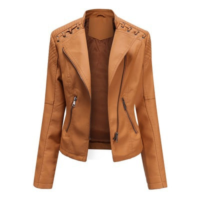 Women’s Slim Short PU Leather Motorcycle Jacket