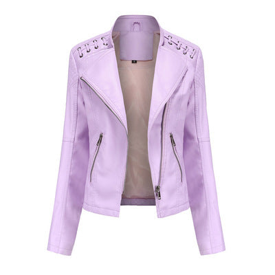 Women’s Slim Short PU Leather Motorcycle Jacket