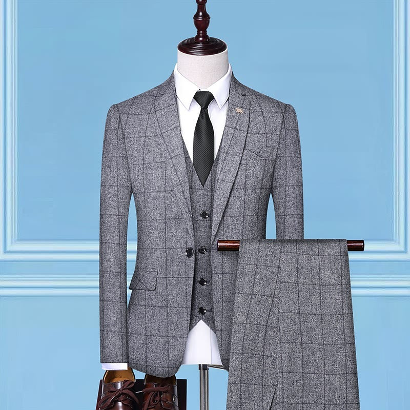 Men's Cotton Blend Three-Piece Work Suits in Blue, Black, Gray, Beige