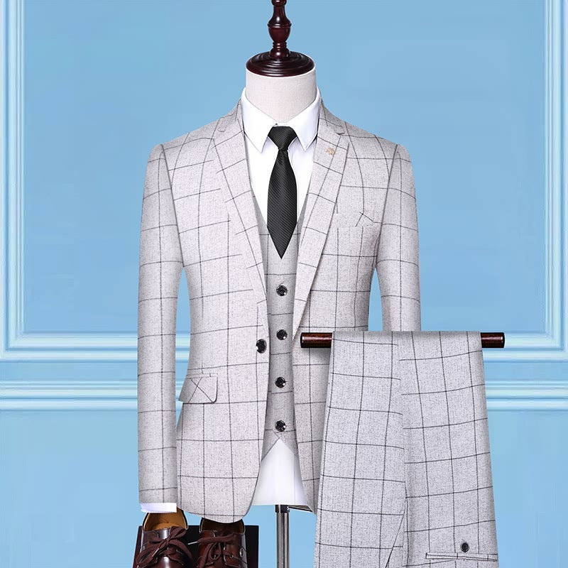 Men's Cotton Blend Three-Piece Work Suits in Blue, Black, Gray, Beige