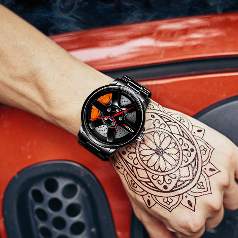 Black Technology Quartz Non-Mechanical Watch 43mm Waterproof Steel Strap