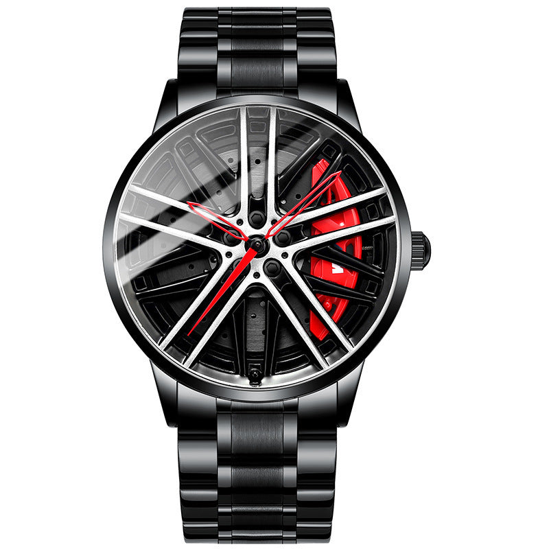 Black Technology Quartz Non-Mechanical Watch 43mm Waterproof Steel Strap