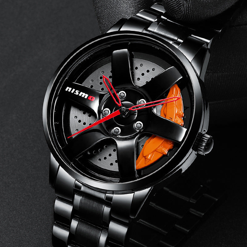 Black Technology Quartz Non-Mechanical Watch 43mm Waterproof Steel Strap