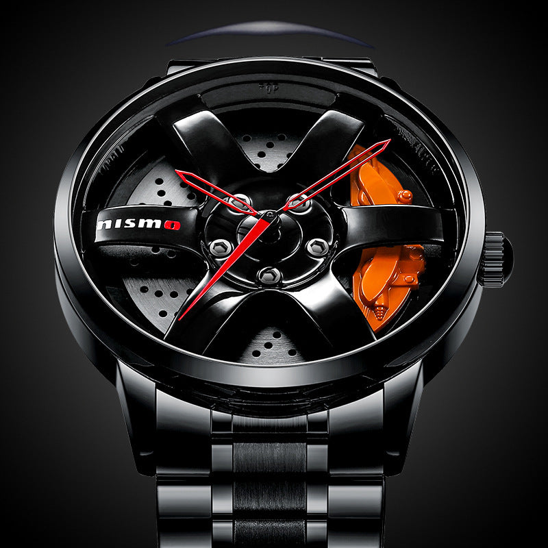 Black Technology Quartz Non-Mechanical Watch 43mm Waterproof Steel Strap