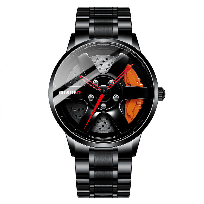 Black Technology Quartz Non-Mechanical Watch 43mm Waterproof Steel Strap