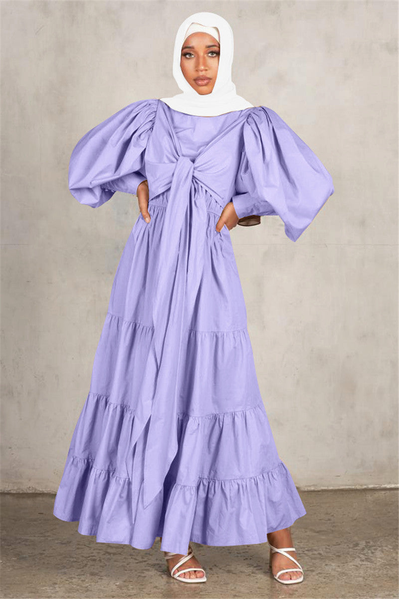 Middle East Europe and the United States Puff Sleeve Bandage More Wear French Robe Dress