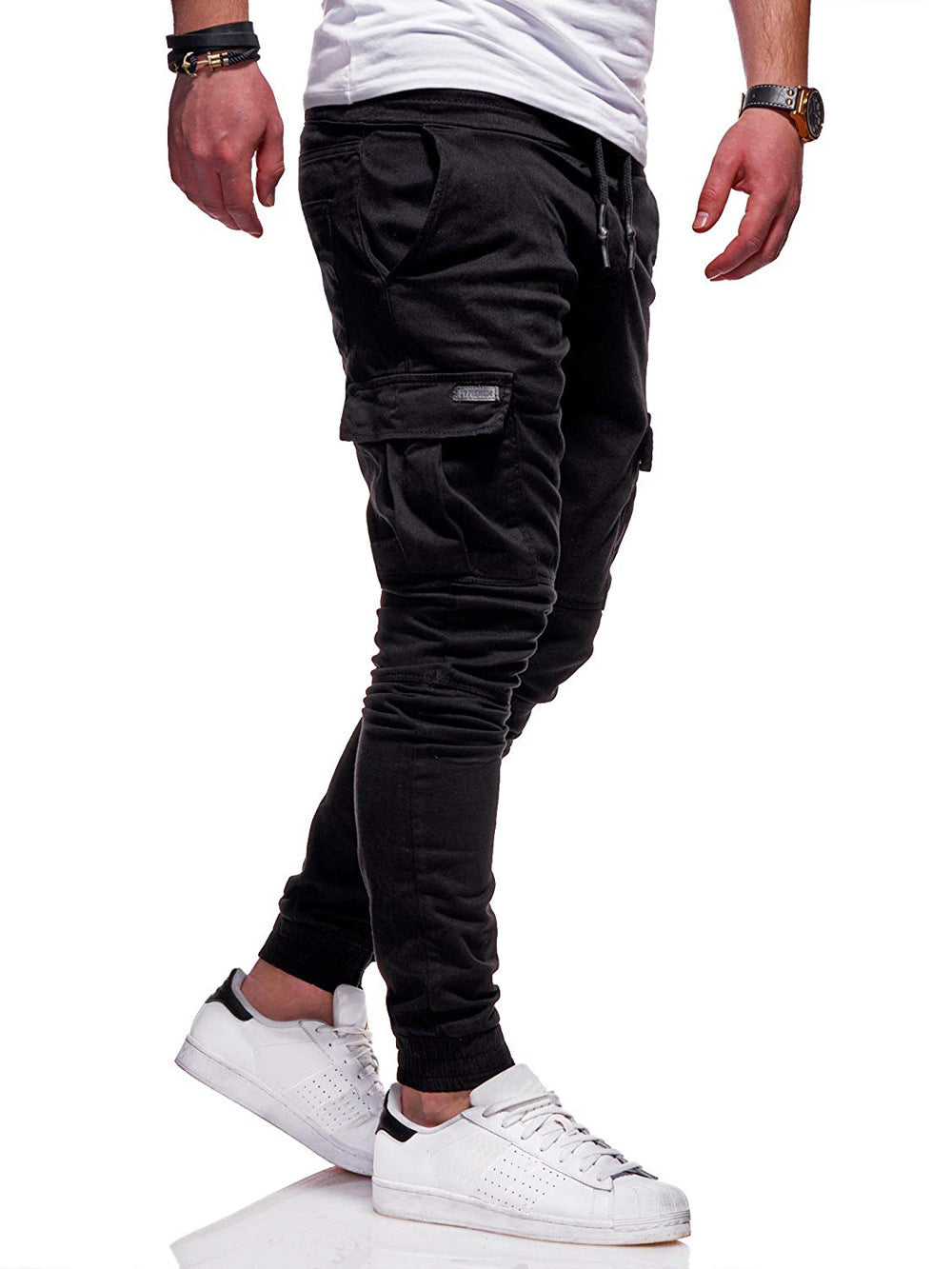 Pantalon de survêtement jogger en coton pour homme avec ceinture, coupe ample, pour le fitness